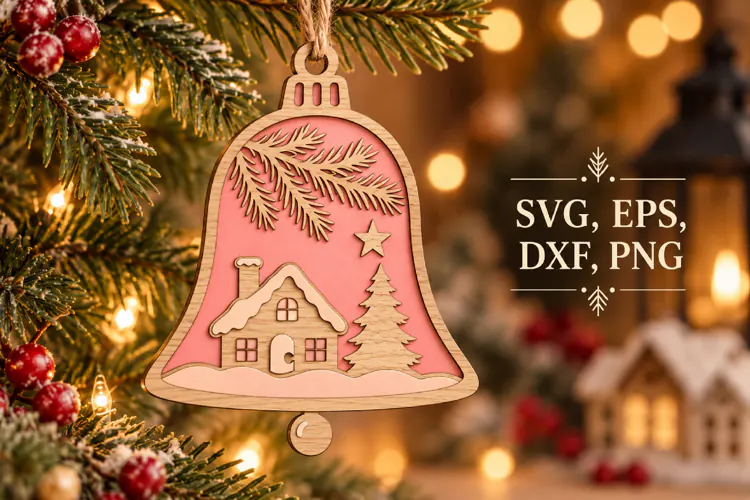 Christmas Bell Village SVG Laser Cut