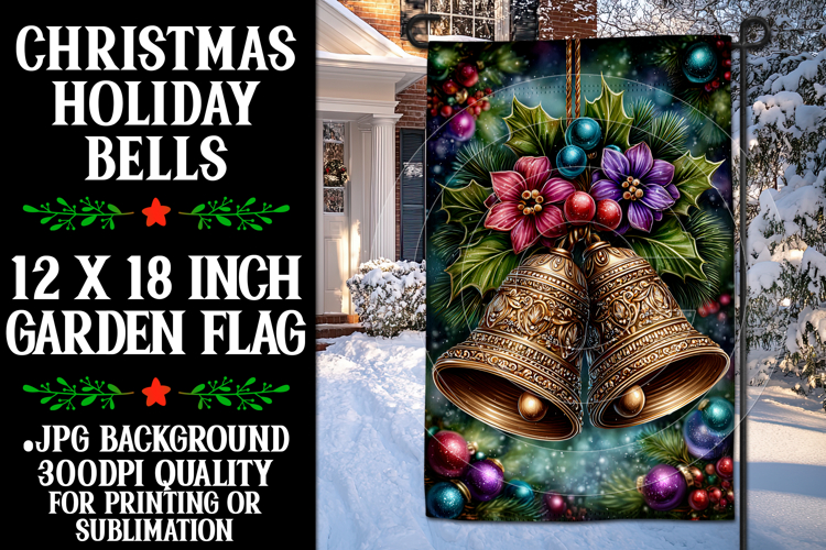 Christmas Garden Flag, Christmas Bells Garden Flag, d3