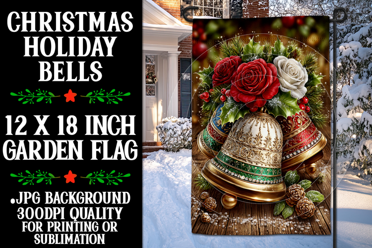 Christmas Garden Flag, Christmas Bells Garden Flag, d5