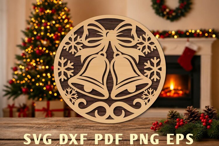 Christmas Bells Bow Laser Cut SVG example image 1