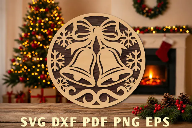 Christmas Bells Bow Laser Cut SVG