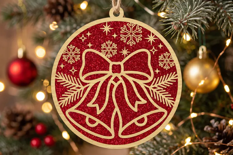 Christmas Bells & Bow Ornament SVG-Laser Cut File