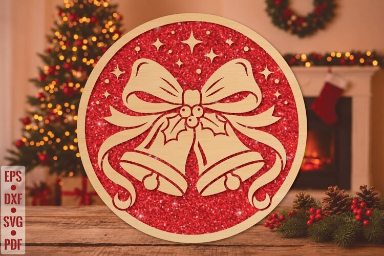 Christmas Bells Round Laser Cut SVG example image 1