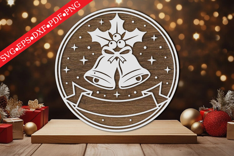 Christmas Bells Round Sign SVG example image 1