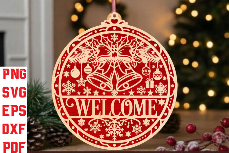 Christmas Bells Welcome Laser Cut SVG example image 1