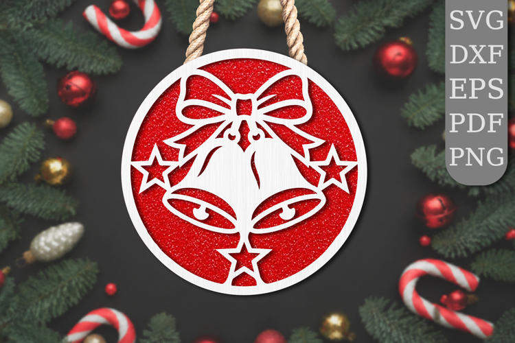 Christmas Bells with Bow Laser Cut SVG