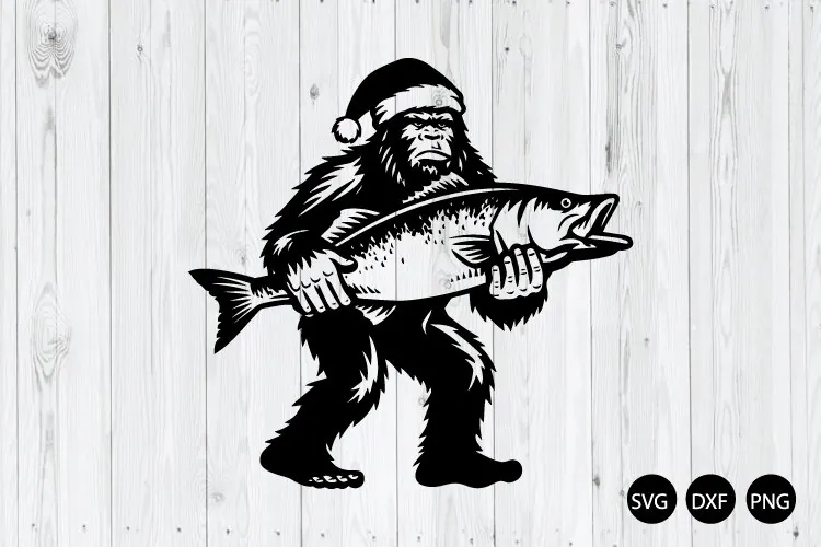 Merry Fishmas SVG, Funny Bigfoot Fishing SVG