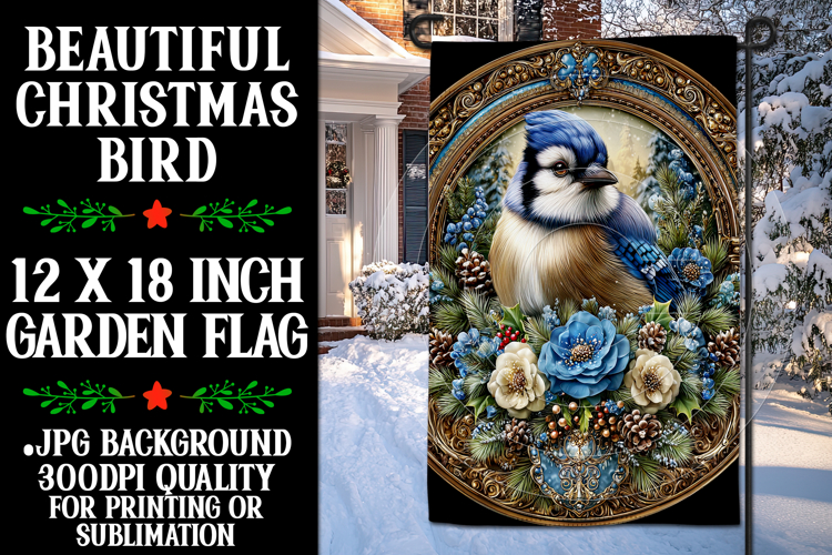 Christmas Garden Flag, Christmas Bird Garden Flag, d25