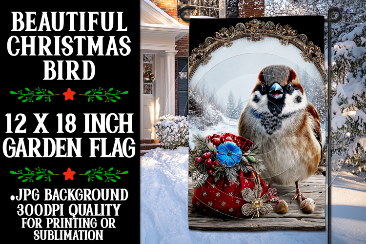 Christmas Garden Flag, Christmas Bird Garden Flag, d50