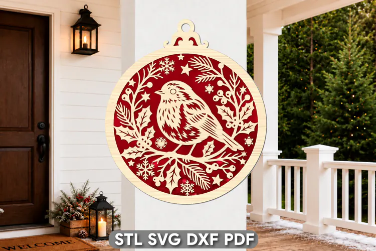 Christmas Bird Ornament Laser Cut SVG