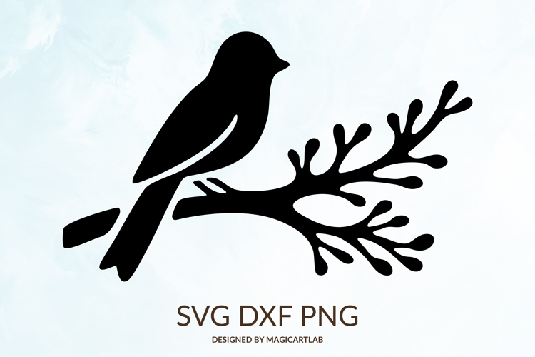Christmas Bird Stencil| Bird on Branch Silhouette svg