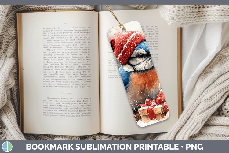 Christmas Birds 01 Blue Jay Bookmark Sublimation Printable D