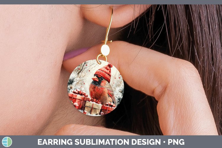 Christmas Birds 01 Cardinal Round Earrings Sublimation Earri