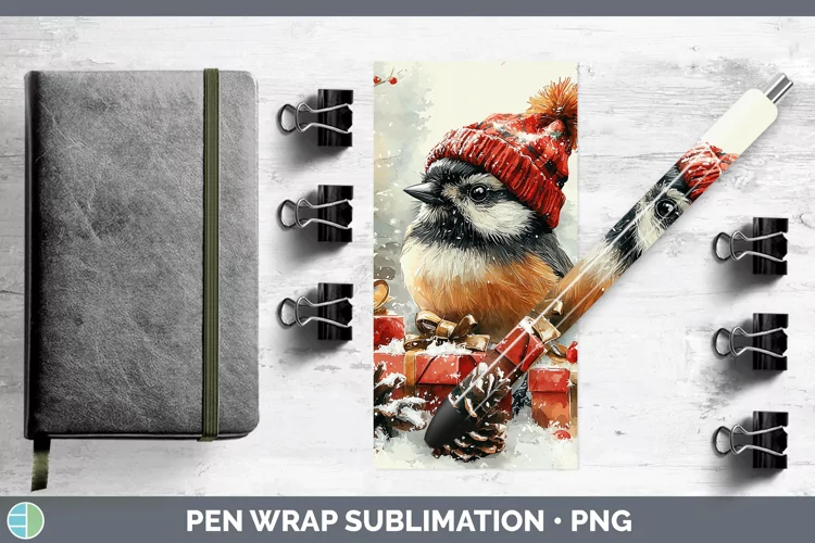 Christmas Birds 01 Chickadee Pen Wrap Sublimation Pen Design
