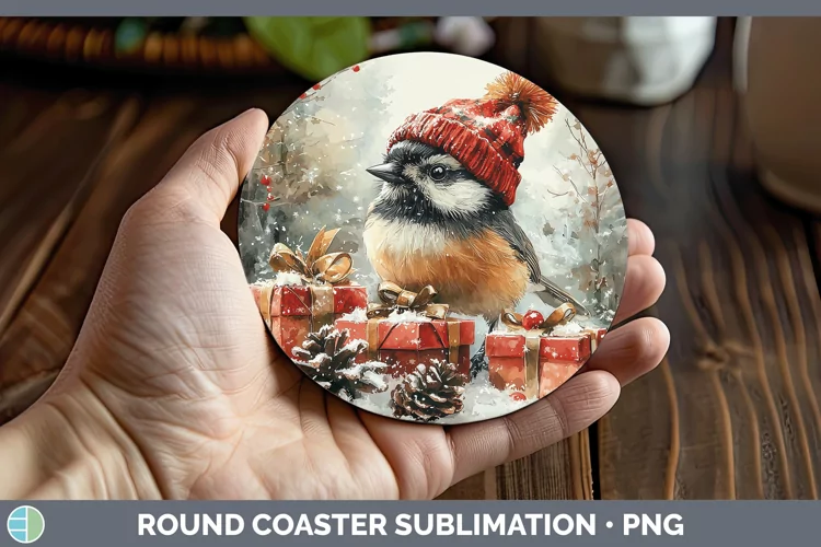 Christmas Birds 01 Chickadee Round Coaster Sublimation Coast