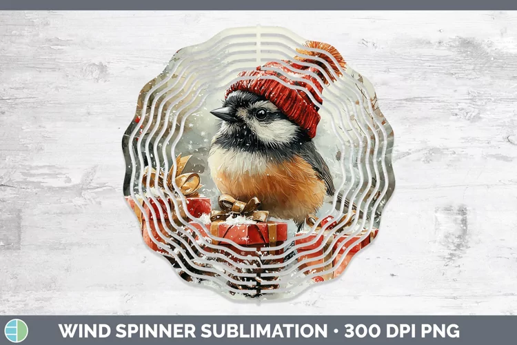 Christmas Birds 01 Chickadee Wind Spinner Sublimation Spinne