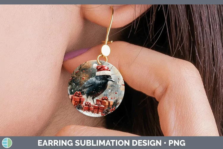 Christmas Birds 01 Crow Round Earrings Sublimation Earrings