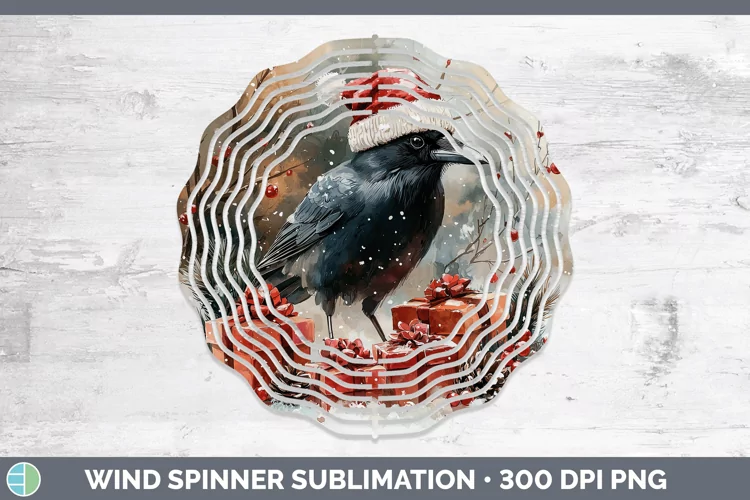 Christmas Birds 01 Crow Wind Spinner Sublimation Spinner Des