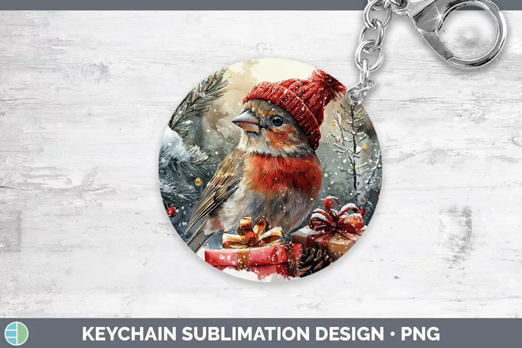 Christmas Birds 01 Finch Keychain Sublimation Keyring Design