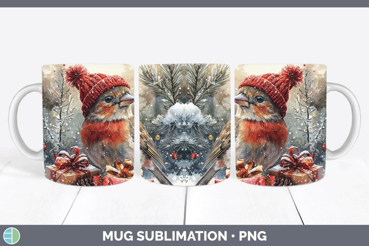 Christmas Birds 01 Finch Mug Wrap Sublimation Coffee Cup Des