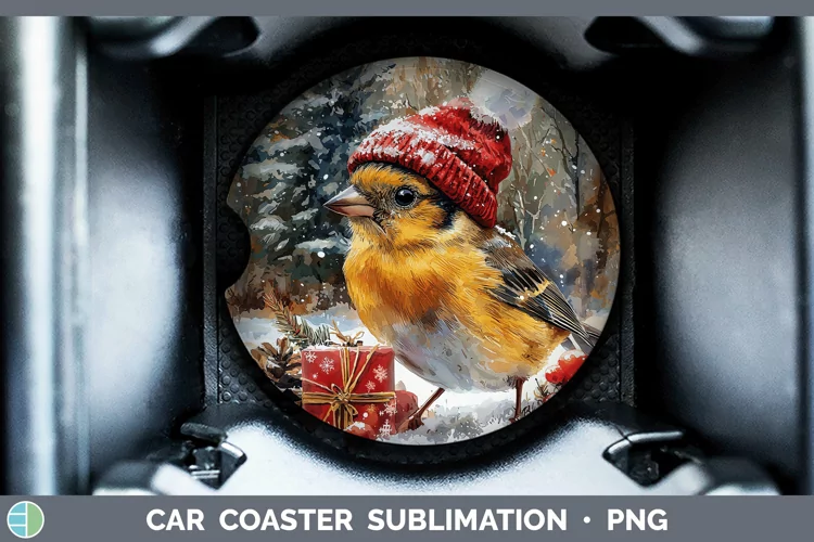 Christmas Birds 01 Goldfinch Car Coaster Sublimation Design