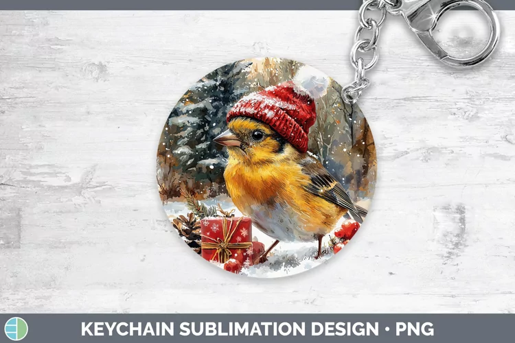 Christmas Birds 01 Goldfinch Keychain Sublimation Keyring De