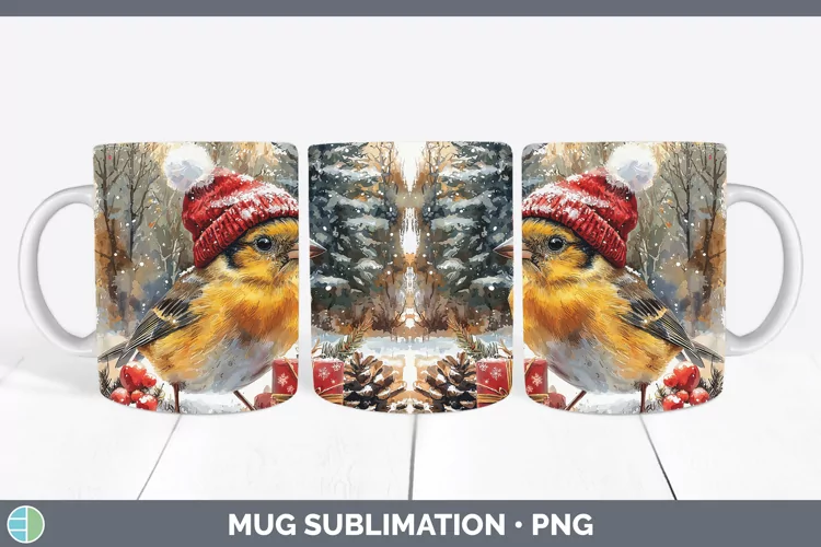Christmas Birds 01 Goldfinch Mug Wrap Sublimation Coffee Cup