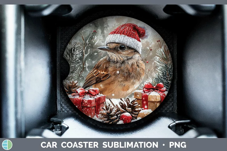 Christmas Birds 01 Mockingbird Car Coaster Sublimation Desi