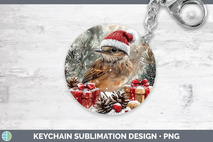 Christmas Birds 01 Mockingbird Keychain Sublimation Keyring