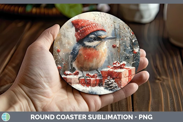Christmas Birds 01 Nuthatch Round Coaster Sublimation Coaste