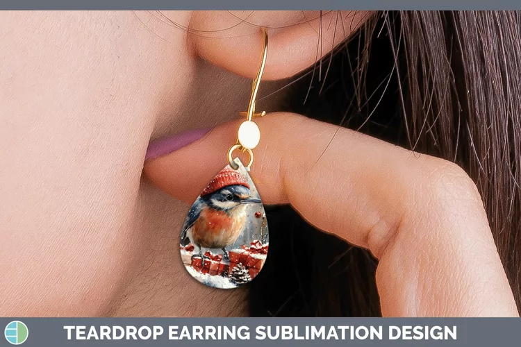 Christmas Birds 01 Nuthatch Teardrop Earrings Sublimation Ea
