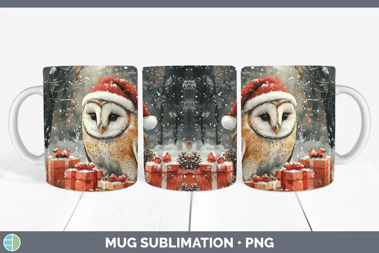 Christmas Birds 01 Owl Mug Wrap Sublimation Coffee Cup Desig