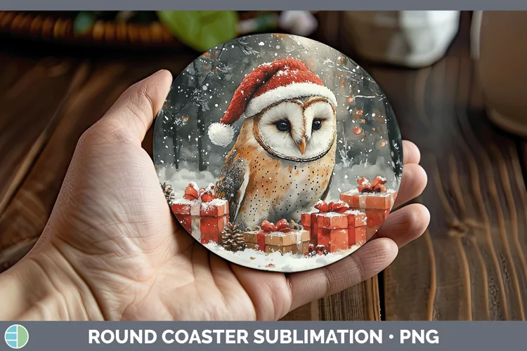 Christmas Birds 01 Owl Round Coaster Sublimation Coaster Des