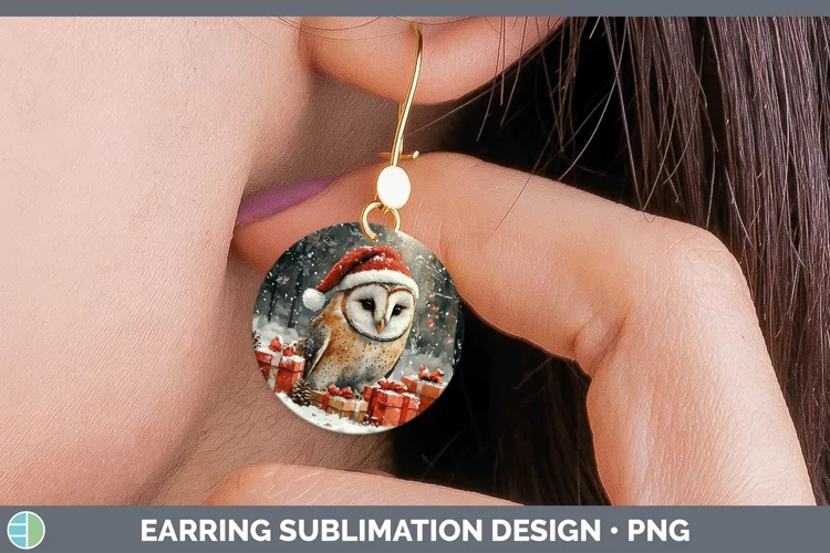 Christmas Birds 01 Owl Round Earrings Sublimation Earrings D