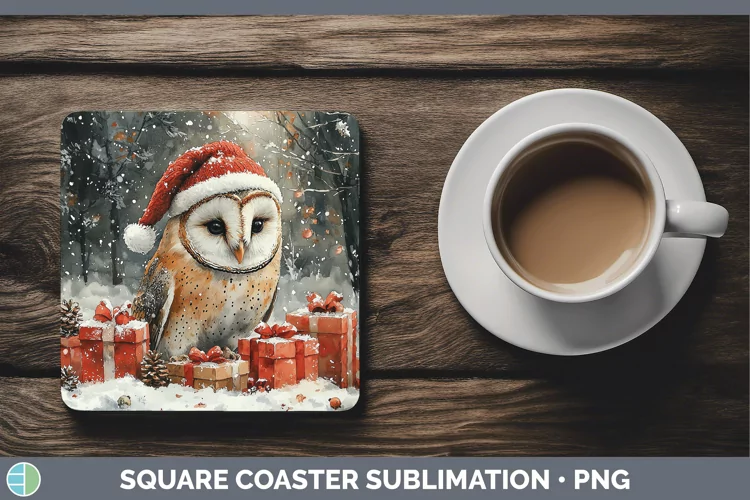 Christmas Birds 01 Owl Square Coaster Sublimation Coaster De