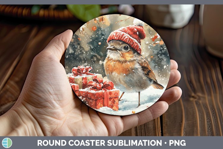 Christmas Birds 01 Snow Bunting Round Coaster Sublimation Co