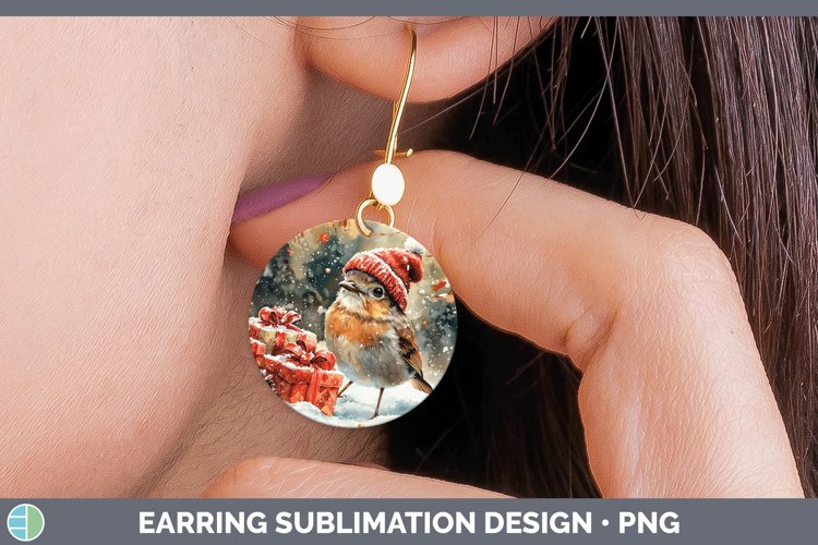 Christmas Birds 01 Snow Bunting Round Earrings Sublimation E