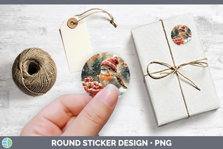 Christmas Birds 01 Snow Bunting Stickers | Round Labels Desi