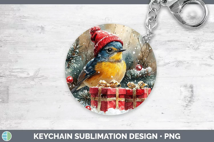 Christmas Birds 01 Warbler Keychain Sublimation Keyring Desi