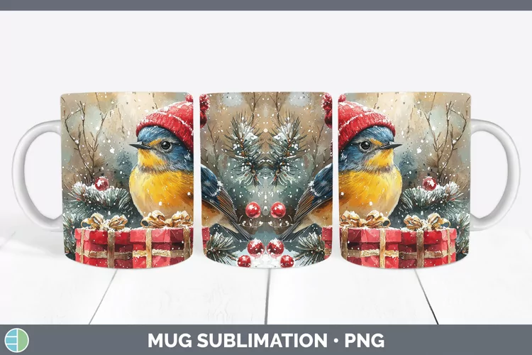 Christmas Birds 01 Warbler Mug Wrap Sublimation Coffee Cup D