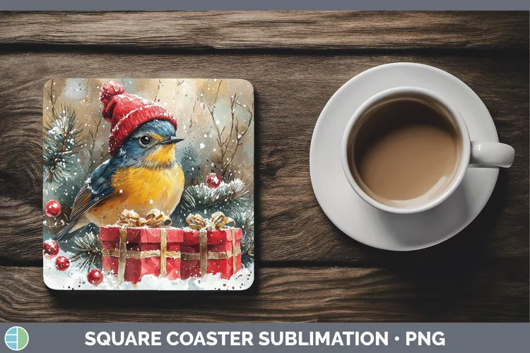 Christmas Birds 01 Warbler Square Coaster Sublimation Coaste