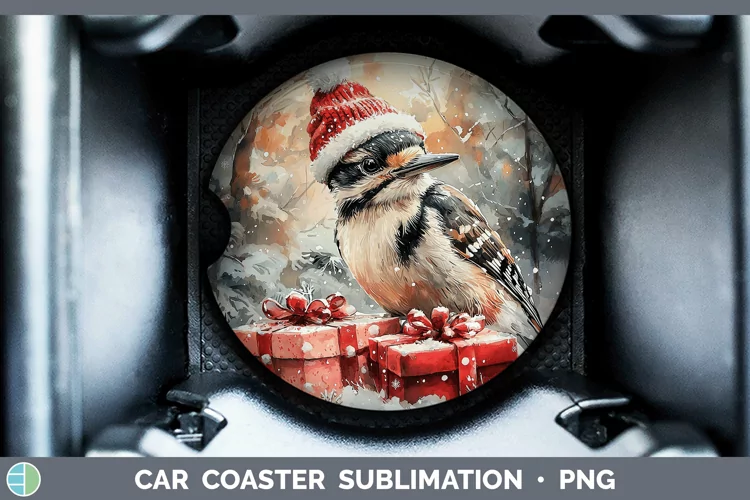 Christmas Birds 01 Woodpecker Downy Car Coaster Sublimation