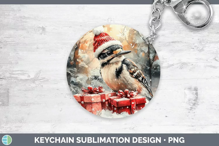 Christmas Birds 01 Woodpecker Downy Keychain Sublimation Key
