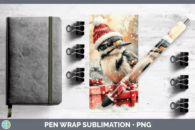 Christmas Birds 01 Woodpecker Downy Pen Wrap Sublimation Pen
