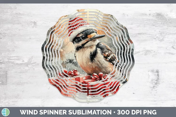 Christmas Birds 01 Woodpecker Downy Wind Spinner Sublimation