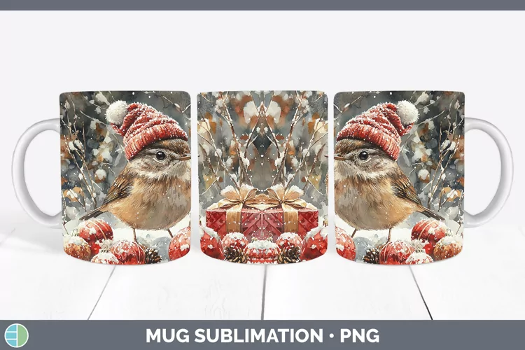 Christmas Birds 01 Wren Mug Wrap Sublimation Coffee Cup Desi