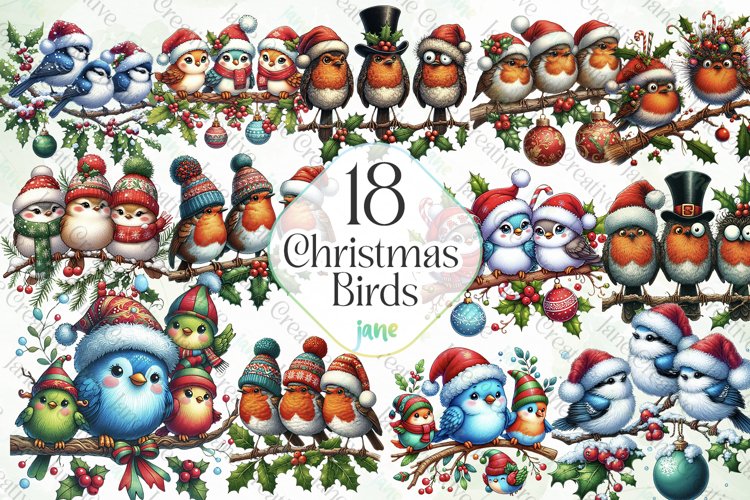 Christmas Birds Sublimation Clipart