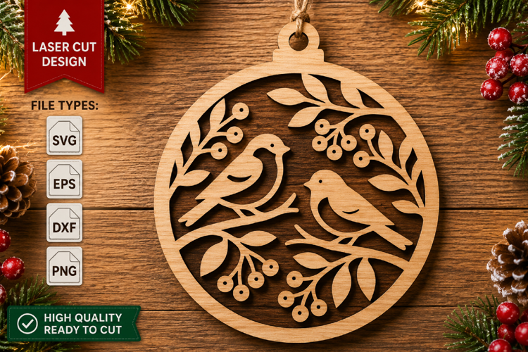 Christmas Birds Ornament SVG Laser Cut