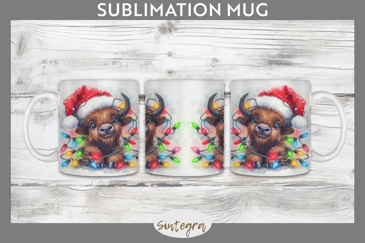 Christmas Bison v2 Entangled in Lights Mug Wrap Sublimation example image 1