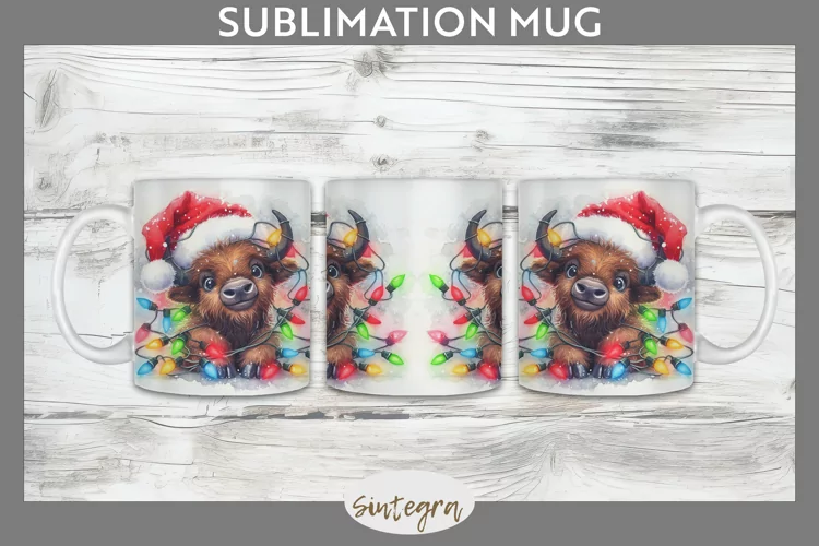 Christmas Bison v2 Entangled in Lights Mug Wrap Sublimation